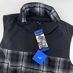Pendleton Mixed Media Vest Mens Large Black Grey Plaid Wool Blend Full Zip New